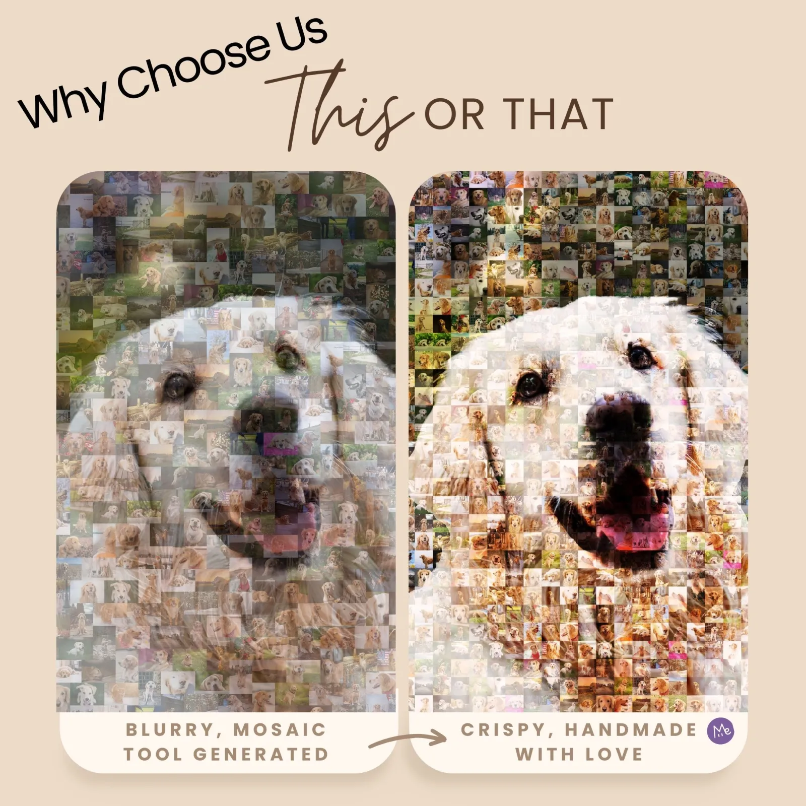 Photo Mosaic Quality Comparison Comparison between tool generated mosaic and vibrant crisp photo mosaic